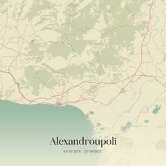 Vintage map of Alexandroupoli, Greece.