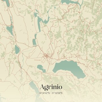 Vintage map of Agrinio, Greece.
