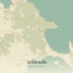 Vintage map of Aristotelis, Greece.