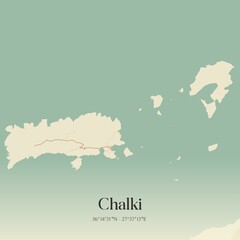 Vintage map of Chalki, Greece.