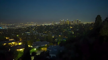 Fototapeta premium Night cityscape, hilltop view, city lights, suburban homes, Los Angeles