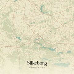 Vintage map of Silkeborg, Denmark.