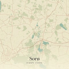 Vintage map of Sorø, Denmark.
