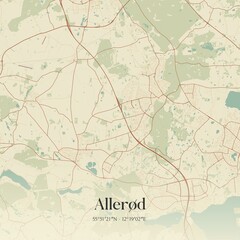 Vintage map of Allerød, Denmark.