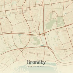 Obraz premium Vintage map of Brøndby, Denmark.