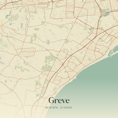 Vintage map of Greve, Denmark.