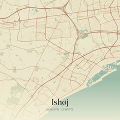 Vintage map of Ishøj, Denmark.