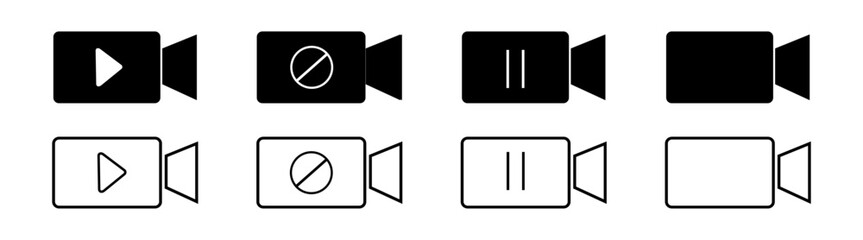 Video camera with play button icon. Movie, cinema sign symbol. Video camera icon for app and website. 