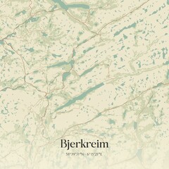 Vintage map of Bjerkreim, Norway.