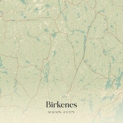 Vintage map of Birkenes, Norway.