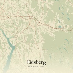 Fototapeta premium Vintage map of Eidsberg, Norway.