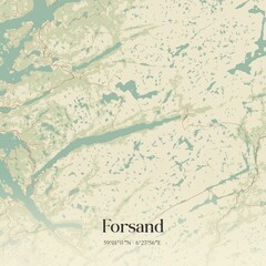 Vintage map of Forsand, Norway.