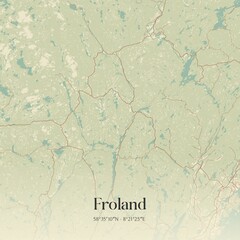Vintage map of Froland, Norway.