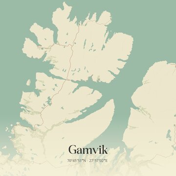 Vintage map of Gamvik, Norway.