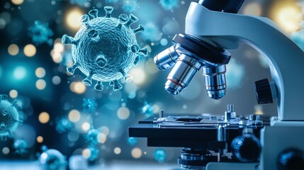 scientist team in a pharmaceutical research laboratory working with microscopes and collaborating to develop a coronavirus vaccine, advancing medical research in a clinical setting