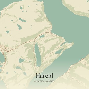 Vintage map of Hareid, Norway.