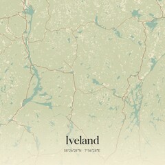 Vintage map of Iveland, Norway.