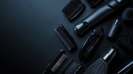 Barber Tools On Black Background, AI generated image