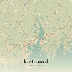 Vintage map of Kristiansand, Norway.