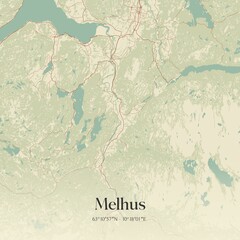 Vintage map of Melhus, Norway.