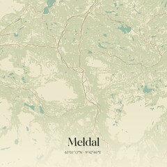 Vintage map of Meldal, Norway.