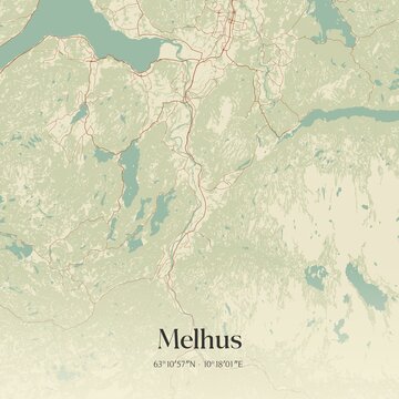 Vintage map of Melhus, Norway.