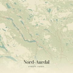 Vintage map of Nord-Aurdal, Norway.