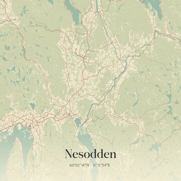 Vintage map of Nesodden, Norway.