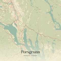 Vintage map of Porsgrunn, Norway.
