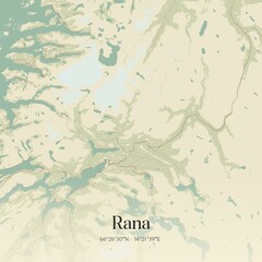 Vintage map of Rana, Norway.