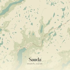 Vintage map of Sauda, Norway.