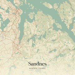 Vintage map of Sandnes, Norway.