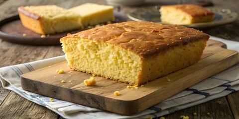 Beautiful homemade yellow sliced cornbread
