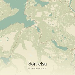 Vintage map of Sørreisa, Norway.