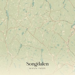 Vintage map of Songdalen, Norway.