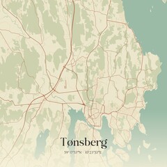 Vintage map of Tønsberg, Norway.