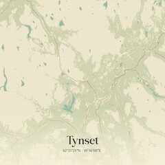 Vintage map of Tynset, Norway.