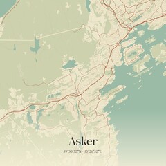 Vintage map of Asker, Norway.
