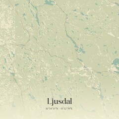 Vintage map of Ljusdal, Sweden. 