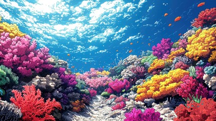 Vibrant Coral Reef Underwater Scene With Colorful Fish