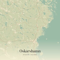 Vintage map of Oskarshamn, Sweden.  © Rezona