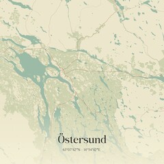 Vintage map of �stersund, Sweden. 