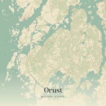 Vintage map of Orust, Sweden. 