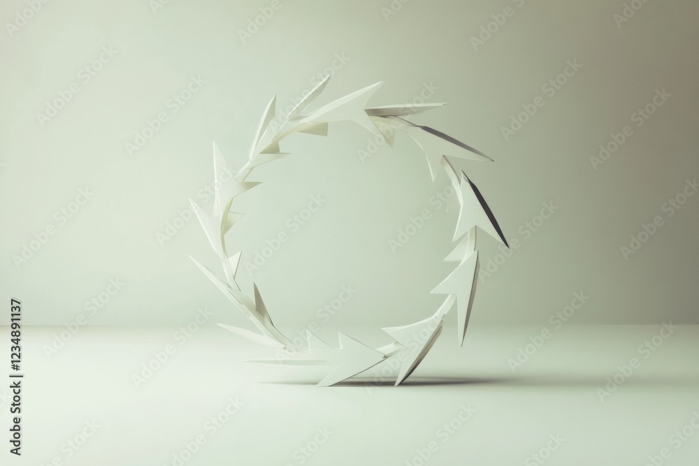 Poster White paper sculptures arranged in a circular formation on a light background showcasing creativity and simplicity. Generative AI