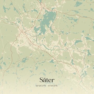 Vintage map of S�ter, Sweden. 