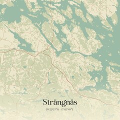 Fototapeta premium Vintage map of Str�ngn�s, Sweden. 