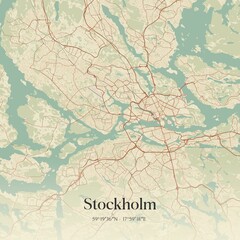 Vintage map of Stockholm, Sweden. 