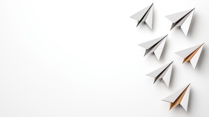White Paper Airplanes on White Background A Concept for Leadership and Innovation