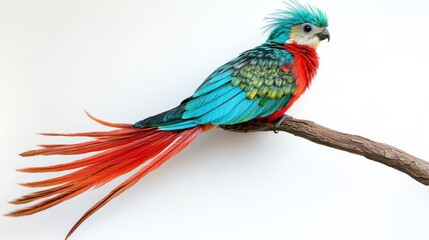 Obraz premium Colorful Quetzal Bird with Vibrant Plumage Perched on a Branch