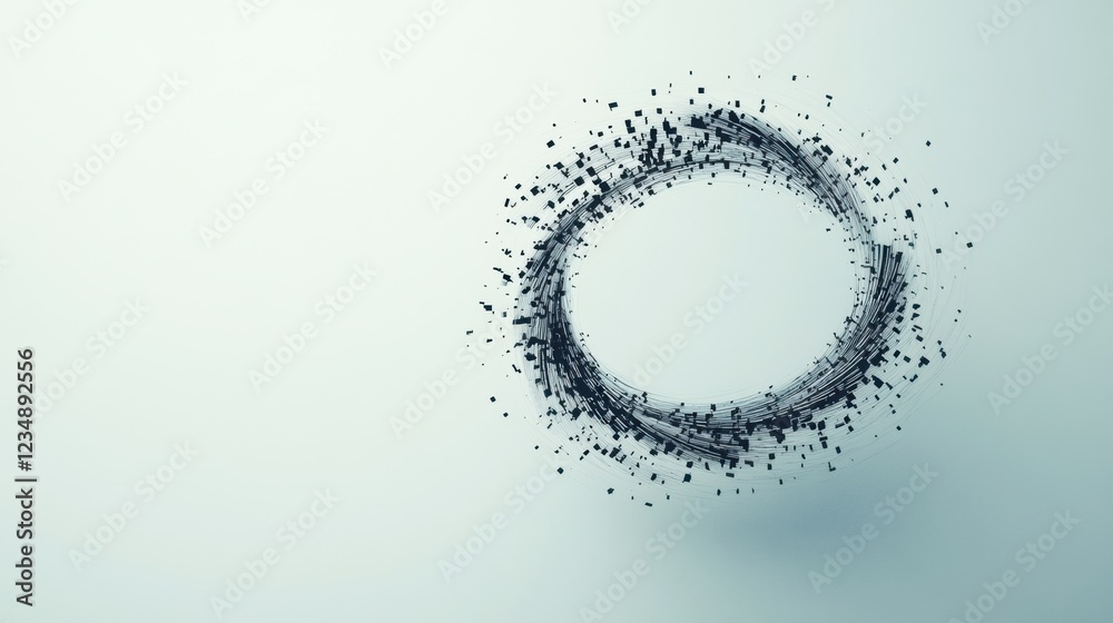 Poster Digital abstract representation of movement and energy created with intricate lines and particles in a circular formation. Generative AI